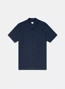 Men's Waffle Camp Collar Shirt in Navy