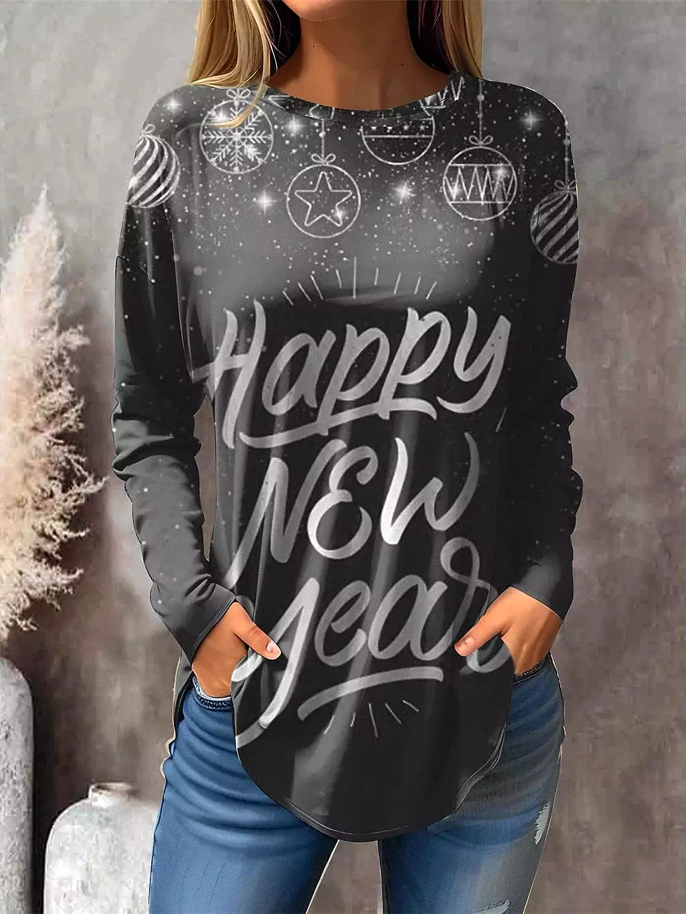 New Year Festival Women's Letter Print Long Sleeve T-shirt