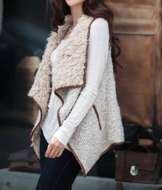 Open Front Sherpa Vest with Pockets in Natural