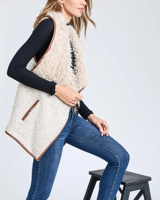 Open Front Sherpa Vest with Pockets in Natural