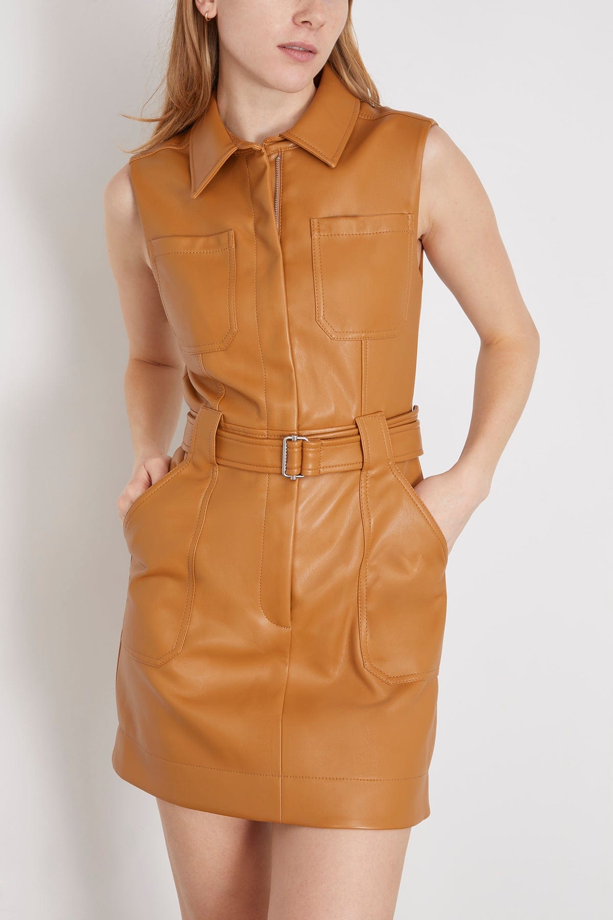 Pax Sleeveless Belted Mini Dress in Hickory