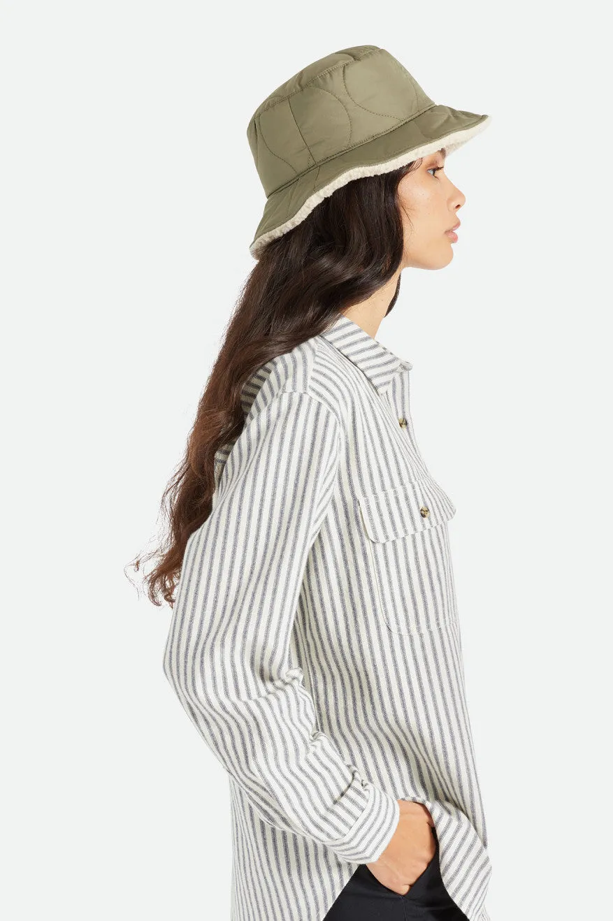 Petra Reversible Bucket Hat - Military Olive/Dove Sherpa