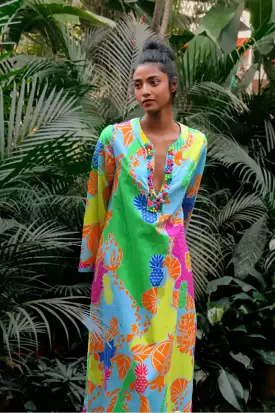 PINEAPPLE PRINT BEADED KAFTAN