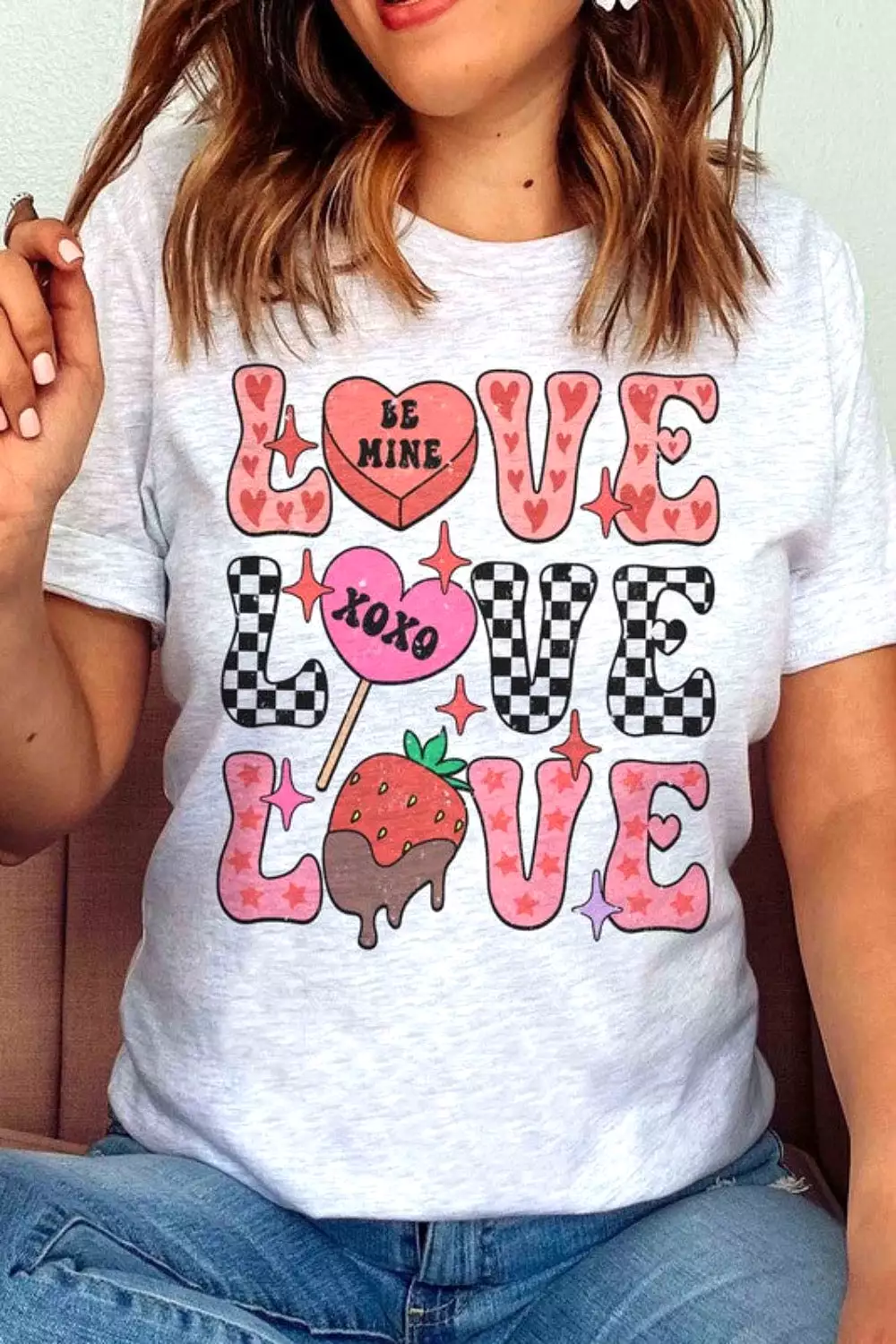 Plus Size - Love Stacked Candies Valentine's Graphic T-Shirt