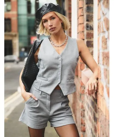 Public Desire Soft Tailored Waistcoat Co Ord Grey