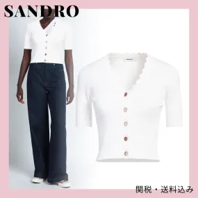 sandro  |Casual Style Nylon Plain Short Sleeves Party Style