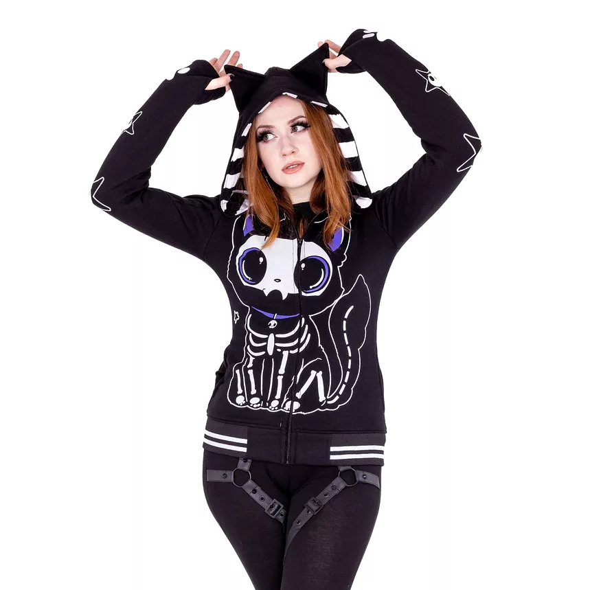 SKELETON CAT HOOD - BLACK