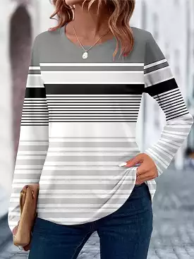 Striped Print Women's Long Sleeve T-shirt for Stylish Everyday and Weekend Wear