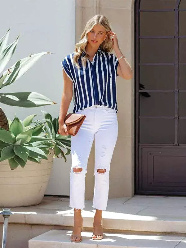 Striped Sleeveless Women Shirt