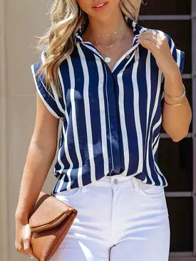 Striped Sleeveless Women Shirt