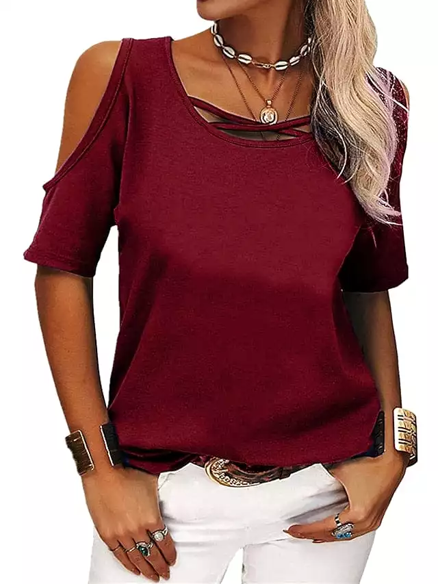 Stylish Burgundy Women's T-shirt with Various Neck Styles