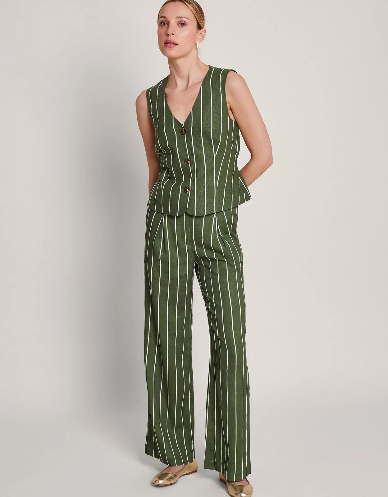 Susan Stripe Waistcoat Green