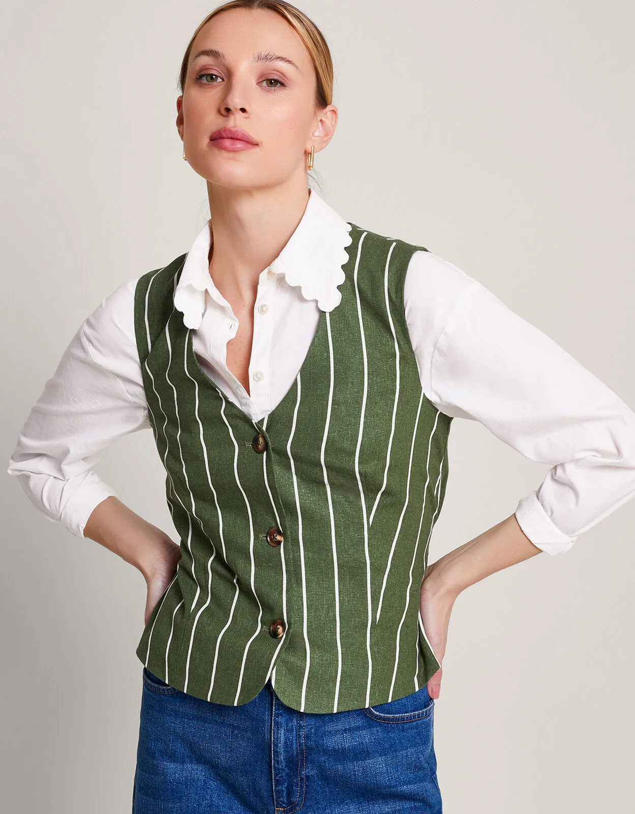 Susan Stripe Waistcoat Green