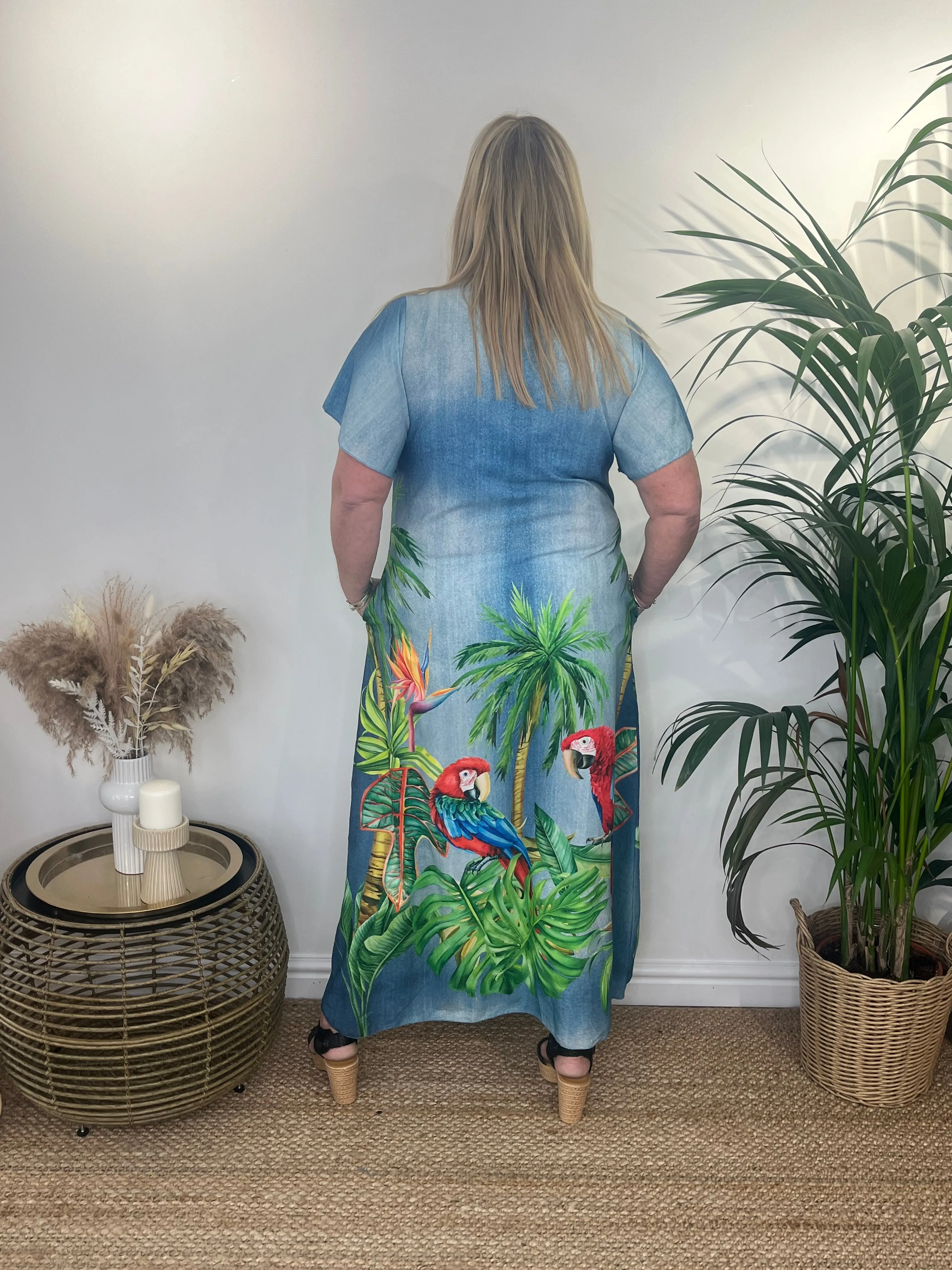 TAMIE Topical Parrot Longline Dress