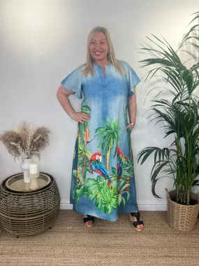 TAMIE Topical Parrot Longline Dress