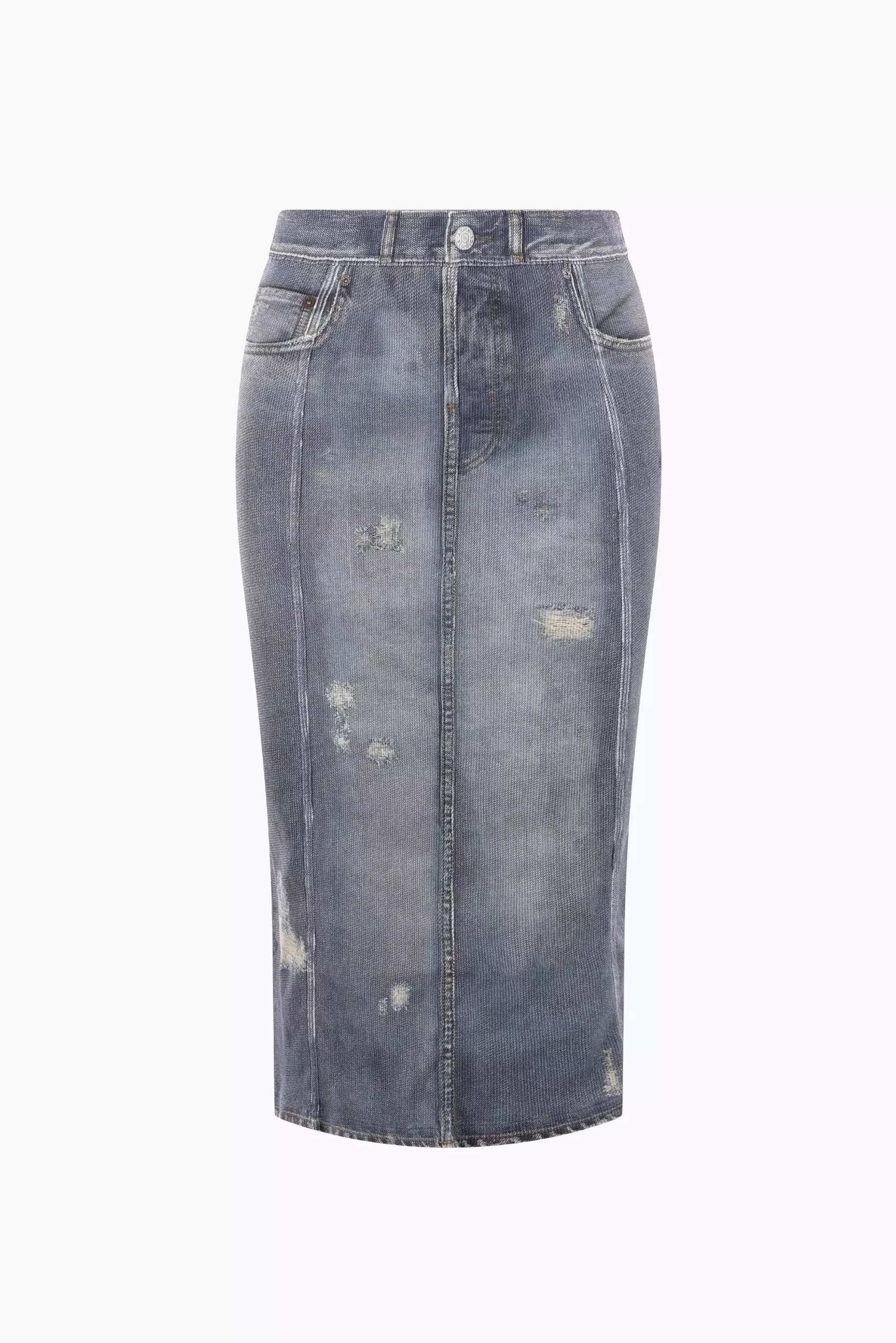 trompe l'oeil denim printed cotton skirt