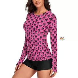 UV Rave Shirt Pink Skull Cat with Thumbholes