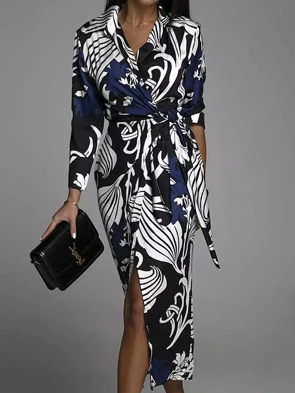 Versatile Women's Blue and Green Floral Print Shirt Dress