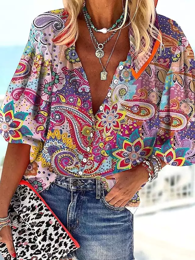 Women's Graphic Print Button Shirt Blouse