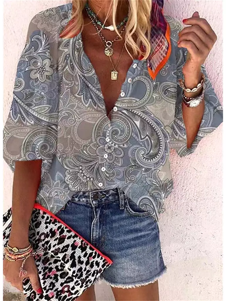 Women's Graphic Print Button Shirt Blouse