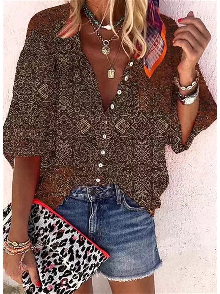 Women's Graphic Print Button Shirt Blouse