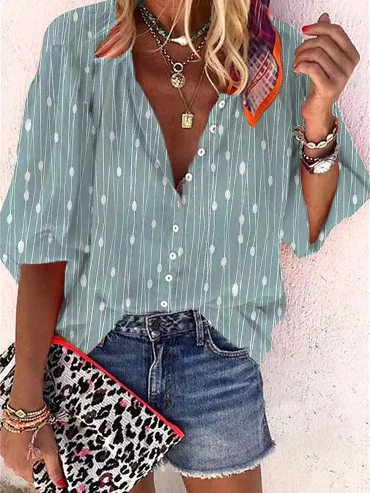 Women's Graphic Print Button Shirt Blouse