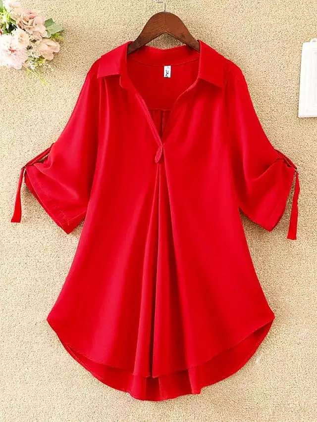 Women's Versatile Solid Color Half Sleeve Shirt Blouse