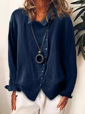 Women's White, Yellow, and Blue Button-Up Shirt Blouse