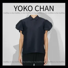 YOKOCHAN  |Plain Short Sleeves Office Style Elegant Style Puff Sleeves