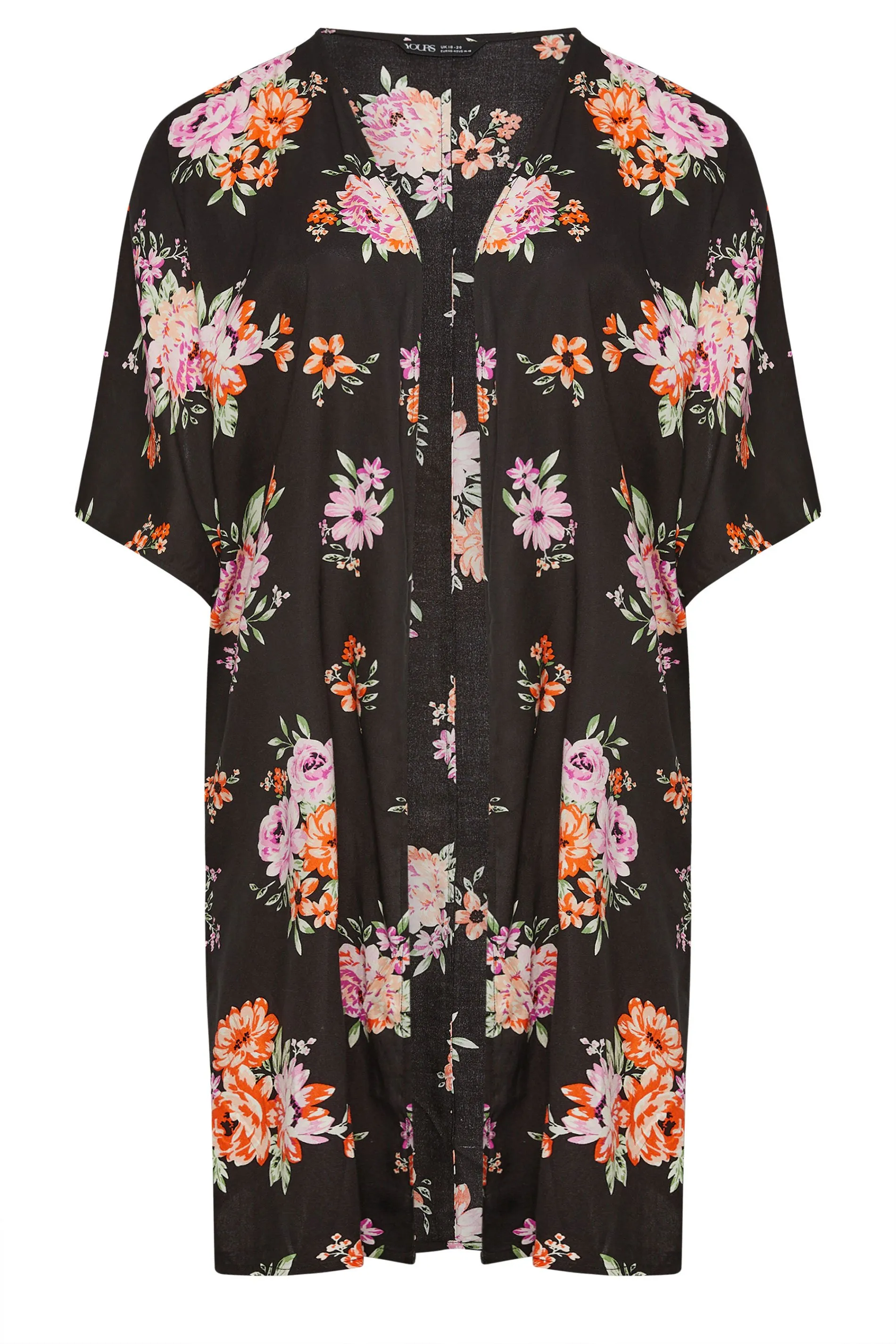 YOURS Curve Black Floral Print Longline Kimono