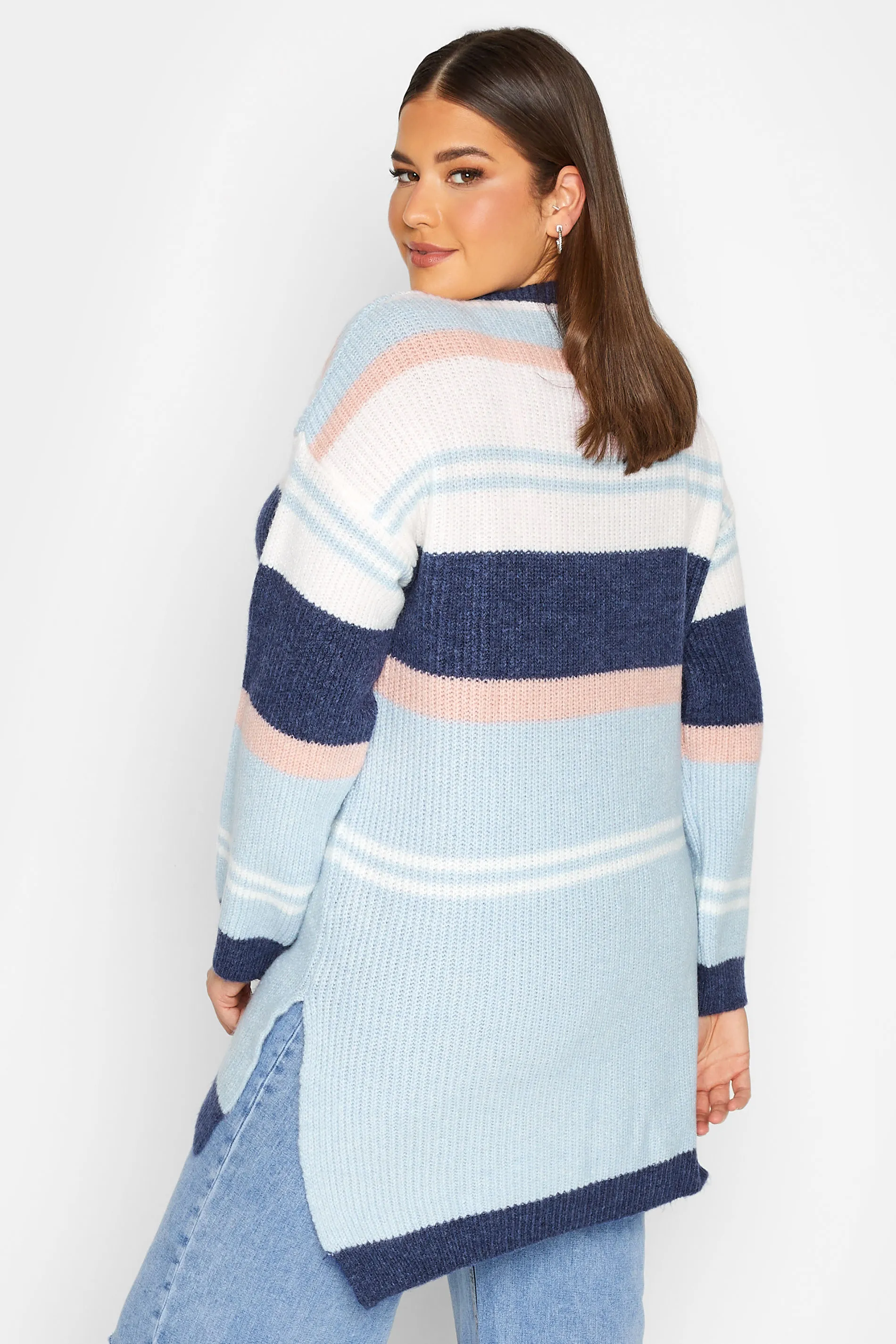 YOURS LUXURY Curve Blue Stripe Longline Jumper