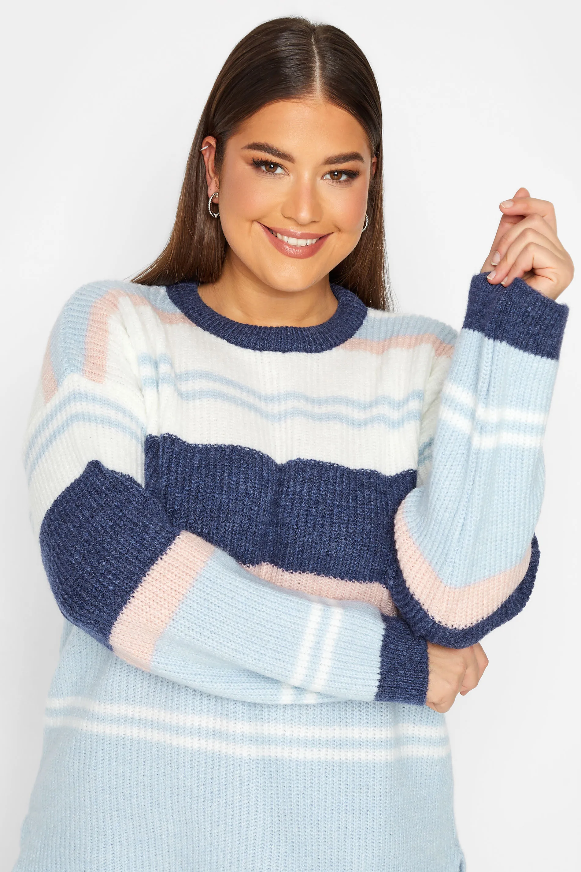 YOURS LUXURY Curve Blue Stripe Longline Jumper