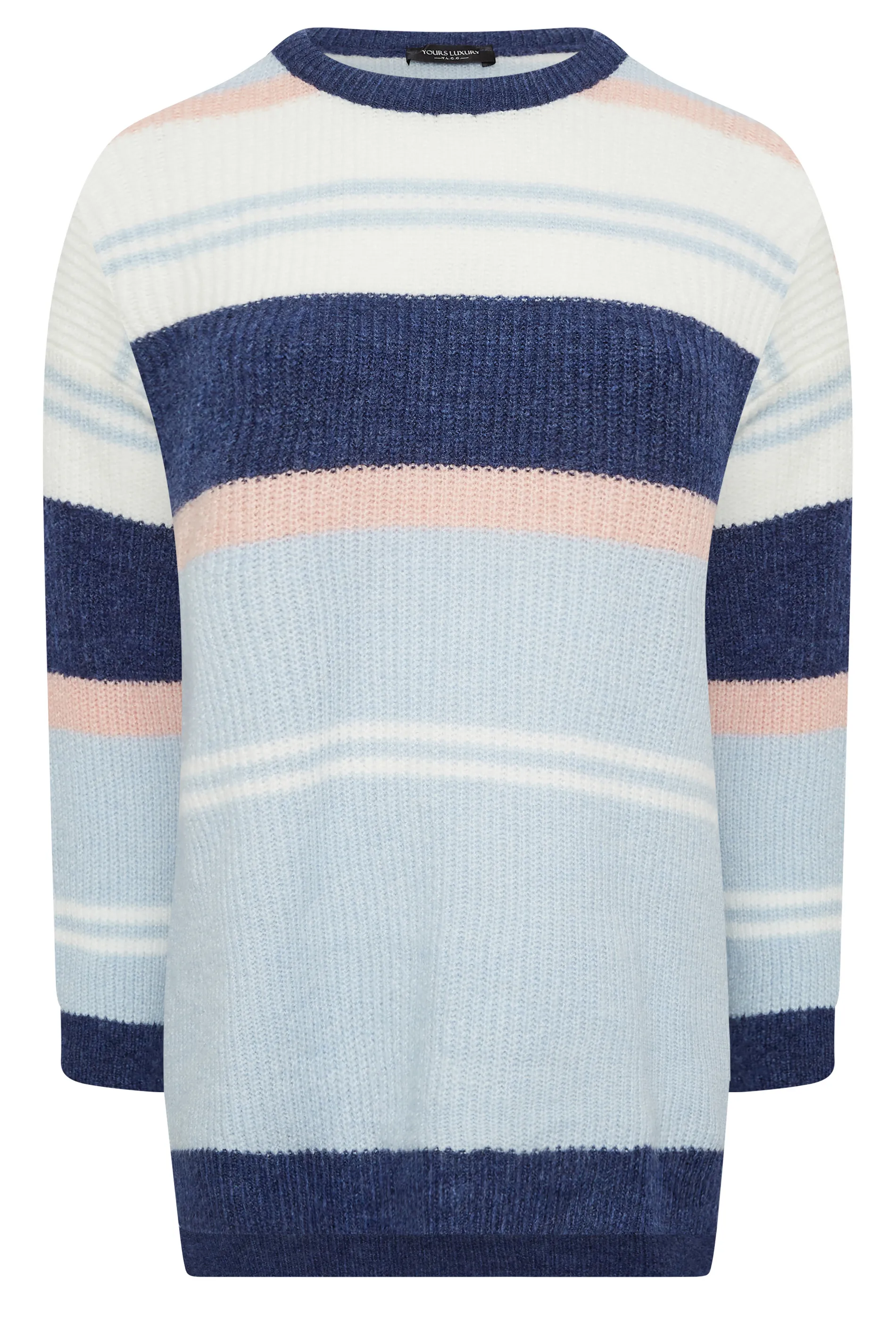 YOURS LUXURY Curve Blue Stripe Longline Jumper